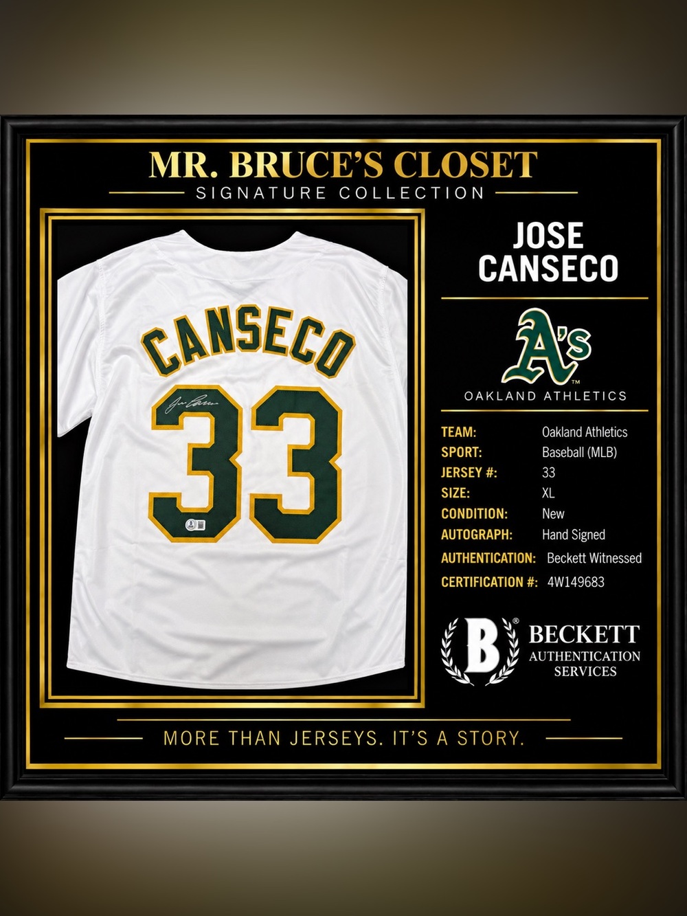 Jose Canseco Signed Oakland Athletics A’s Jersey #33 Autographed Beckett XL